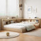 BTM Double Bed with Storage, Multifunctional Wooden Double Bed for Adults & Teenagers, White Oak Color, 4FT6-135x190cm (No Mattress)