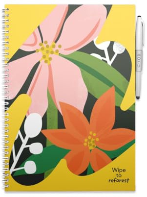 MOYU Erasable Notebook - A4 Stone Paper - Hardcover - Flower Vibes - Multifunctional Pages - Includes Erasable Pen, Cloth, and Pen Holder