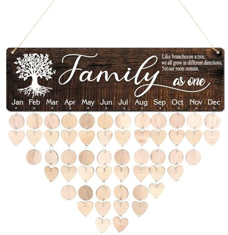 FAMILY Geburtstagskalender Holz, Kalender Geburtstagskalender Holz, Jahreskalender Geburtstag, Geburtstagskalender Zum Selber Basteln, Geburtstagskalender Hängend, Für Haus Party Dekoration (B)