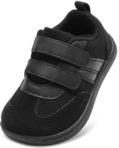 STQ KIDS Boys Trainers Toddler Wide Toe Box Barefoot Shoes Lightweight Kid First Walking Shoe Non Slip Soft School Running Tennis Sneaker All Black 5 UK Toddler
