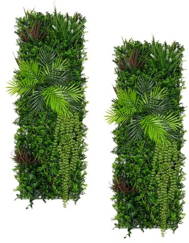 2x Panneau Mural Végétal Artificiel 50cm x 150 cm Alina Feuillage Fleur Verdure Carreau Intérieur Extérieur Résistant Aux Intempéries & UV Privée Décor Jardin Maison Fermoirs Fixations INCLUSES