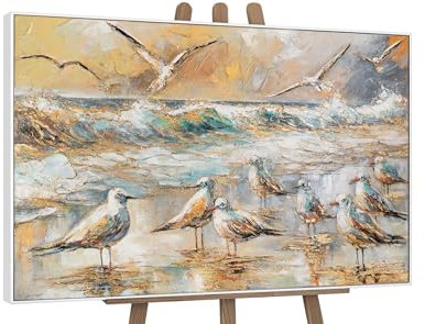 YS-Art Kunst bild mit weißem Rahmen Gemälde strand Acryl auf Leinwand handgemalt Wandbild Wohnzimmer modern kraftvoll Wohndekor Bilder Büro echte Kunst 120x80 cm