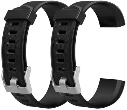 hoeslaw 2 Pcs Watch Bands Replacement for ID115plus HR, Very Fit Pro Activity Fitness Tracker Wrist Bands Set, Multicolor Veryfitpro Smart Watch Strap Replacements (2 Black)
