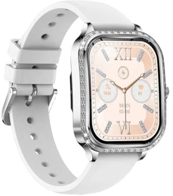 Montre Connectée Femmes, Ecran effet diamonté 1,75 HD avec afichage Floral Bracelet -Notification SMS Messenger -couleur Argenté avec 2 bracelet / Acier et Cuivre