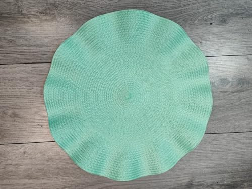Biznest Set of 6 Round Wavy Rattan Placemat 38 cm, Durable & Stylish Table Mats for Home Dining & Décor (Sage Green)