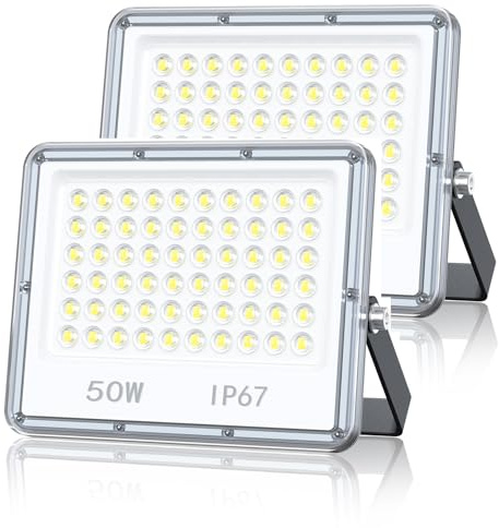 TOPAUBUB LED Fluter Strahler Außen 50W, Flutlichtstrahler LED Scheinwerfer 230V 5000LM 6500K Kaltweiß IP67 Aussenstrahler Wasserdicht für Garten/Hofbeleuchtung(2 Stücke)