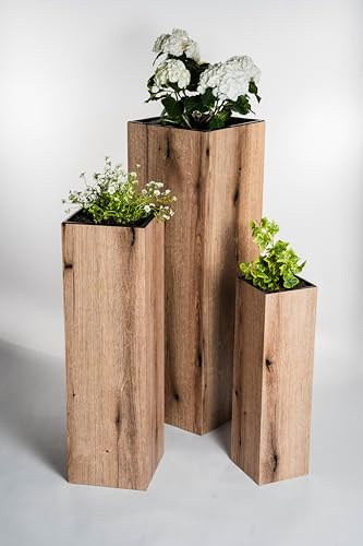 STEMA Seyfried Pflanzkübel groß außen – Blumensäule Outdoor mit integriertem Blumentopf – Pflanzsäule wetterfest – 3 Größen & 4 Farben – Für Terrasse, Garten, Balkon & Haustür (Eiche, Groß)