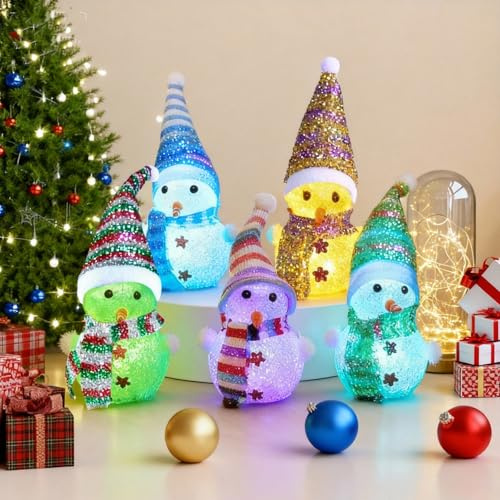 Walenbily LED Schneemann Deko,6 Set Märchenhafter Beleuchtung,Zufällige Farben weihnachtsdeko schneemann,Innen ohne Montage,für Tischdeko,Winterdekoration