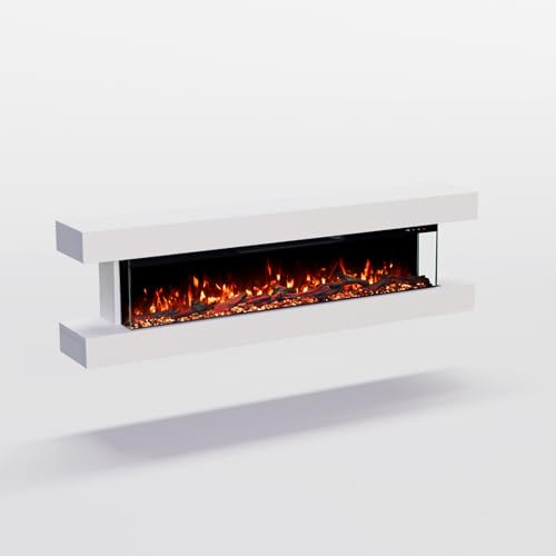GF Core Elektrokamin Clear Wall mit realistischem 3D LED-Feuer - Wand-Elektrokamin mit Heizung und Kaminfeuer, App Steuerung, Knistereffekt & Timer, max. 1800 W, 129x52x21 cm, Weiss