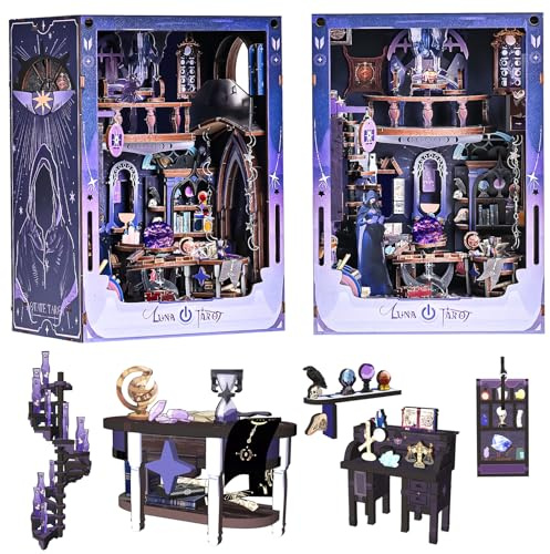 Spilay Book Nook, Luna Tarot DIY Miniature House | Mit LED-Licht & Staubschutzhaube, 3D Puzzle Holz Puppenhaus Kreativer Geschenk für Erwachsene