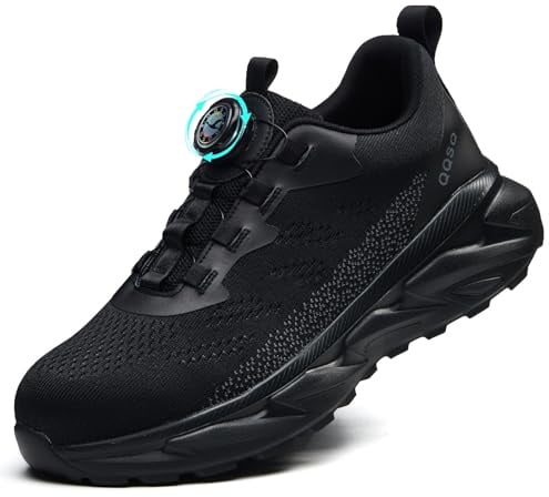 QQSQ Zapatos de Seguridad para Hombre Mujer Ligeros Zapatillas de Seguridad Comodo Zapatos de Trabajo Antideslizantes Zapatillas Trabajo con Punta de Acero Calzado de Seguridad Negro, 42 EU