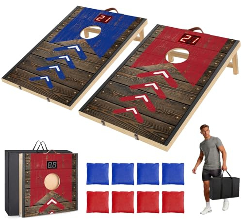 JUOIFIP Upgraded 3x2 FT Foldable Cornhole Game Set with Scoring System, 8 Bean Bags & Carrying Bag for Outdoor Backyard, Lawn, Beach, 2-in-1 Camping Game
