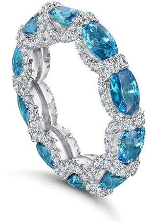 Calefee Damenring Weißgold 9 Karat Echtgold, Ring Eternity mit Aquamarin 5 ct gr. 62 (19.7), Eheringe Echtschmuck