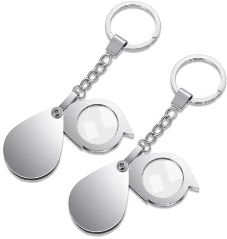 2 Stück Magnifier Keychain Mini Lupe Lupenfolie Schlüsselanhänger Taschenlupe 20x & 30x Faltbare Leselupe Tragbare Klein Lupen für Bücher Zeitungen Landkarten Schmuck Karten Münzen Basteln (Silber)