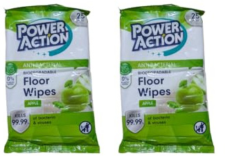 Crwp power action antibacterial biodegradable floor wipes apple scent kills 99.99% of bacteria and viruses with crwp card.