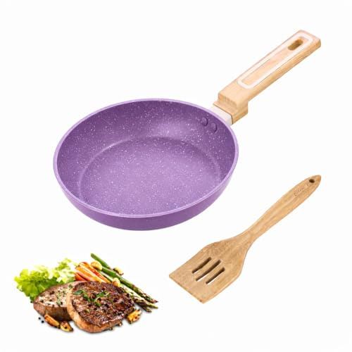 Family Sartén de Aluminio Forjado 24cm Antiadherente con Espátula de Bambú 30.5cm, Revestimiento Ecológico a Base de Agua, Alta Resistencia 300°C, Apta para Inducción, Gas y Vitrocerámica, Morado