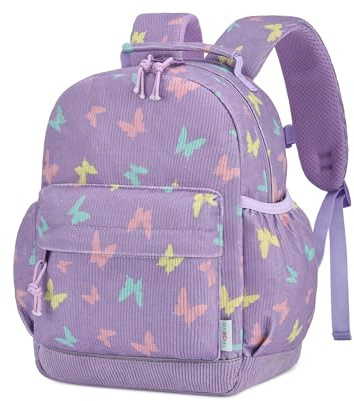 VASCHY Kindergartenrucksack Cord für Mädchen 2-4 Jahre, Kinder Rucksack Schulranzen Leicht Wanderrucksack Schulrucksack mit Brustgurt für Kita,Reisen,Alltag,Lila Schmetterling