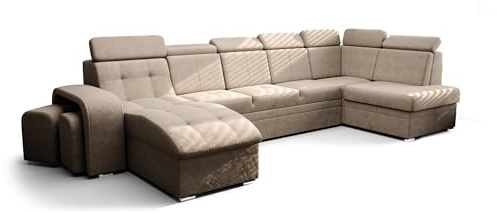 O-Sofa Wohnlandschaft Kongo RBN13, Eckcouch in U-Form mit Schlaffunktion, Farbe: Beige, Velourstoff, Ottomane Links
