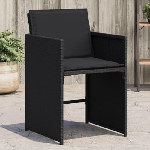 HFXHIJXQ Gartenstühle 4er Set Schwarz Poly Rattan klappbar wetterfest 50,5x54x79 cm mit abnehmbaren Auflagen komfortabler Loungesessel für Balkon Terrasse und Garten