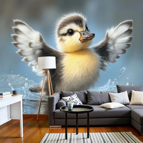 Papier Peint Lac Aux Canards Naturels, Papier Peint Panoramique 3D Animal Mignon Et Réaliste Bleu-Gris Pour Salon Chambre Bureau Couloir, Décoration Murale Poster Intérieure Grande, 450X315Cm