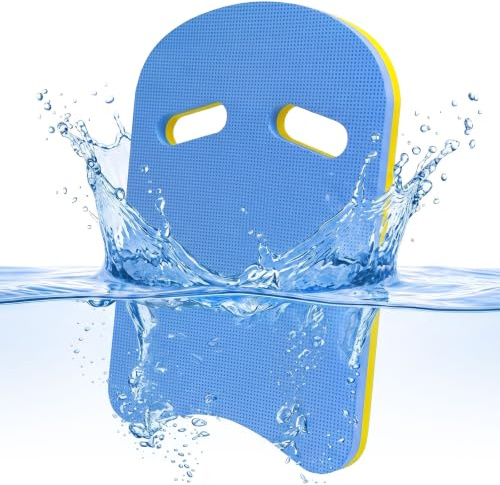 Schwimmbrett für Kinder und Erwachsene mit Griffmulden zum Schwimmenlernen | 44x29x2,5cm Unisex Schwimmbrett Kickboard, Max.90 kg, Schwimmhilfe für Schwimmübungen, Training & Wasserpark (Blau+Gelb)