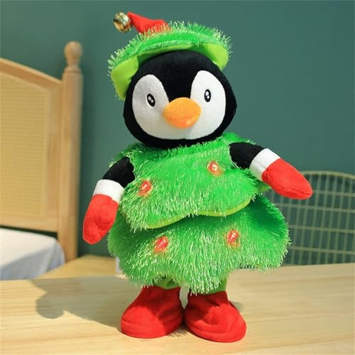 Árbol de Navidad de música LED con pingüino, juguete de peluche luminoso What You Say, juguete de peluche luminoso, cantar, bailar, hablar, grabar, imitar giro interactivo (B, 35 cm)