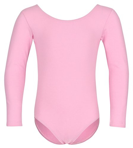 tanzmuster ® Ballettanzug Mädchen Langarm - Lilly - aus Baumwolle, Ballettbody Kinder Ballett Trikot in rosa, Größe 116/122