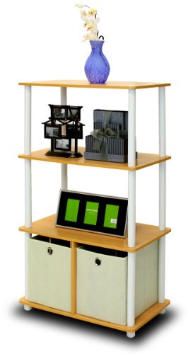 Furinno Go Green Mehrzweck-Regal mit 2 Einschüben, Buche/Weiß, 29.46 x 29.46 x 109.85 cm