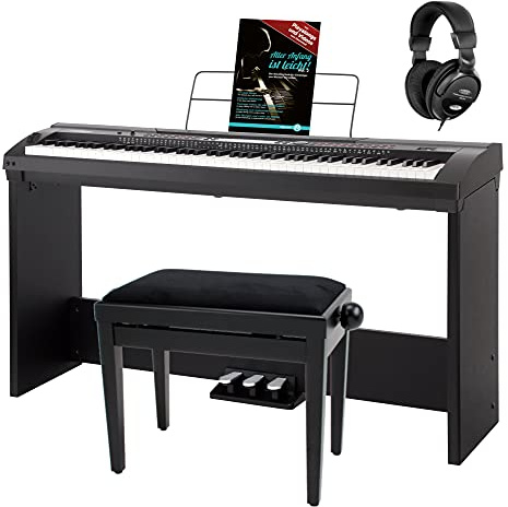 Classic Cantabile SP-250 BK Stagepiano schwarz Deluxe Set inkl. Ständer | 88 echte Hammertasten mit Anschlagdynamik, Max. Polyphonie: 128, 600 Voices, 120 Songs inkl. 5 User Songs, 5 Demo, Pitch Bend