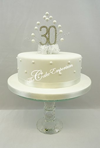Cake Decoration Pearl 30th Wedding Anniversary Diamante Cake Topper Pearls with Matching Ribbon Pack