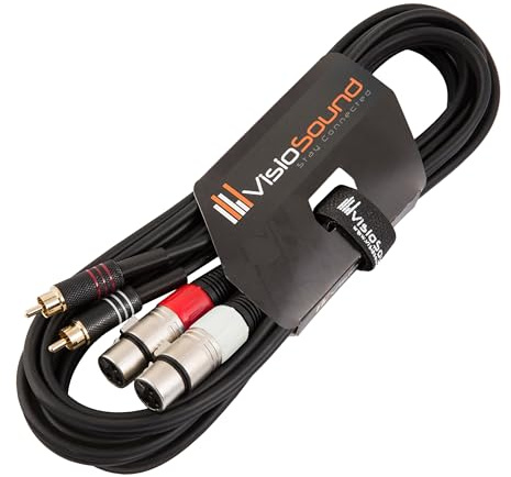 2x Female XLR to 2x RCA Phono Plug Twin Lead Audio Signal Patch Cable 3m | Noiseless OFC Twin Audio, Signal, FX, Mixer, Patch Cable for Stage & Studio