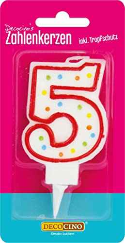 DECOCINO Zahlenkerzen Zahl „5“ – Torten-Kerzen Happy-Birthday-Deko, Gerbutstags-Kerzen, Geburtstags-Deko für Geburtstags-Torte & Geburtstags-Kuchen
