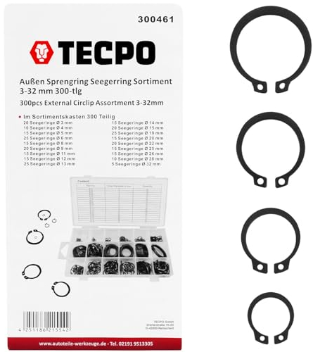 TECPO Außen Seegerringe Sicherungsringe Nutenringe Sortiment 300-tlg. Satz Sprengringe