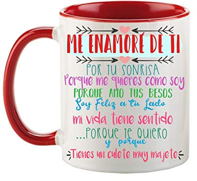 FUNNY CUP Taza Me enamore de ti. Taza Día de los Enamorados con Mensaje Especial de Amor. (Rojo)