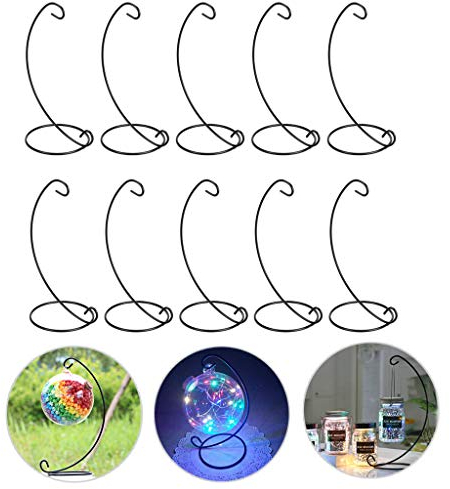 BSTKEY Set of 10 Ornament Display Stand Holder - Iron Hanging Hook Holder Rack for Hanging Glass Globe Air Plant Terrarium Witch Ball Bauble, Home Garden Office Party Craft (Black)