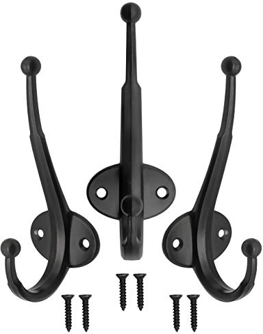 Fuxxer® 3x Klassische Garderoben-Haken, Wand-Haken, Eisen-Haken, 12 cm, 3er Set, schwarz