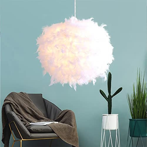 40CM/15,9 Sphärische weiße Feder-Pendelleuchte, Feder-Lampenschirm, Deckenleuchte, Feder-Kronleuchter für Wohnzimmer, Schlafzimmer, Esszimmer