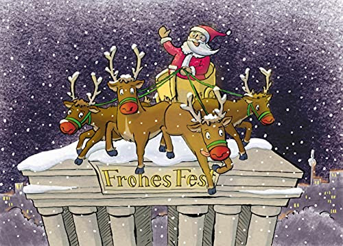 5er Pack Weihnachtskarte Berlin Brandenburger Tor mit Weihnachtsmann