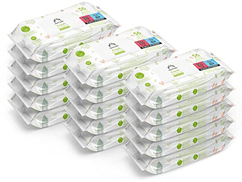 by Amazon Lingettes bébé fraîche, 1008 lingettes, légèrement parfumées, lot de 18 paquets de 56 (anciennement sous la marque Mama Bear, même produit)