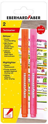 Eberhard Faber 551498 - Textmarker mit Keilspitze, in Neon Farben mit Glitzer, pink und orange, 2er Set