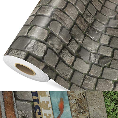 CV Cushion Foamed Vinyl Flooring (Cobblestone) 3D Design Pattern Print, PVC Flooring Rolls Design Flooring, Textured Surface Non-Slip Flooring by The Metre (100 x 150 cm)