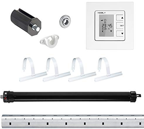 NOBILY Rolladen-Komplett-Set f. 40mm Achtkantwelle Mini-Rolladenmotor 13Nm + Rolladen Zeitschaltuhr ZS1 + Mechanik-Set bis zu einer Gesamtlänge von 1.5 Meter