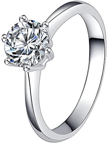 JewelryWe Schmuck Damen-Ring Solitärring Damen Verlobungsring mit Zirkonia Edelstahl Eheringe Ring Hochzeitsringe Silber Valentinstag Lieben Geschenk für Frauen Mädchen Größe 52
