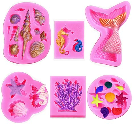 Zueyen Stampi per cioccolatini a tema marino, in silicone, per decorazioni per torte e cupcake o per fare argilla
