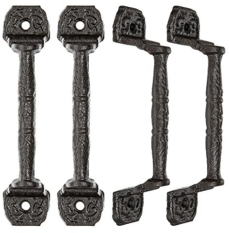 INIRET Lot de 4 poignées de porte coulissante en fonte de 14 cm - Marron foncé - Style vintage - Pour extérieur, garage, placard, intérieur, tiroir