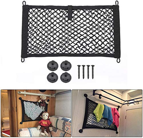 Car Storage Net, Car Cargo Rear Trunk Seat Net Elastic Mesh Bag Storage Organizer Pocket for Motorhomes, Caravans, Boats, Yacht, 45X25cm (Large)