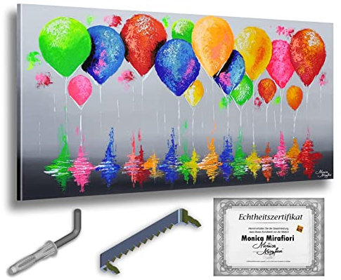Monica Mirafiori I 100% HANDGEMALT I Gemälde 99 Luftballons 100x50cm | Gemälde Handgemalt | Acrylgemälde | Sehr Großes Acrylbild I Moderne Kunst I Kunstbilder