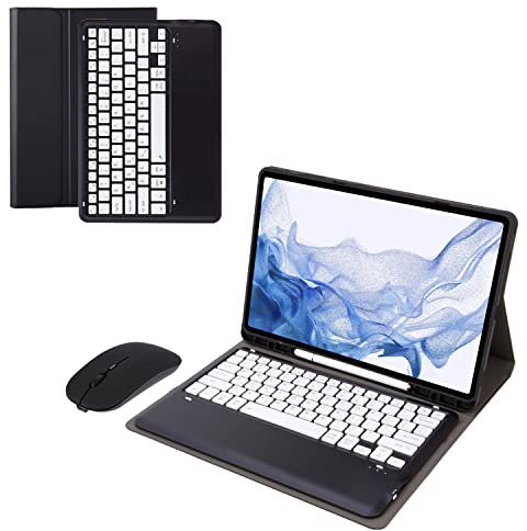 Bueuwe Étui Clavier pour Samsung Galaxy Tab S7 FE/S7 Plus/S8+ 12,4 Pouces - QWERTY Clavier sans Fil Détachable avec Porte-Stylo S, Souris Bluetooth,Noir