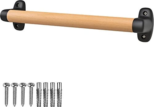SELEWARE 24 inch Wood Handle Playground Safety Handle Wood Grab Bar Grip Handle Handrail Solid Beech Wood w/Plastic Brackets for Indoor Outdoor use