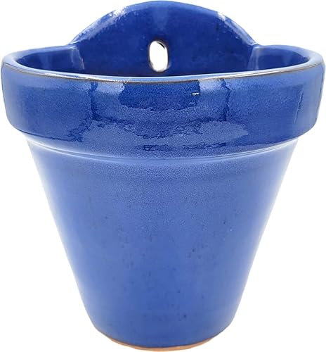 FRANCACOR Maceta Colgante Pared Barro Esmalte Azul ELECTRICO 18 cms Exterior